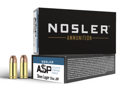 Nosler ASP 9mm Luger Ammo 124 Grain Jacketed Hollow Point Box of 50 Nosler ASP 9mm Luger Ammo 124 Grain Jacketed Hollow Point Box of 50