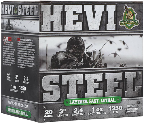 Hevi-Shot HS62024 Hevi-Steel Waterfowl 20 Gauge 3 Inch 1 oz 2/4 Shot 25 Rounds per Box 10 Boxes per Case