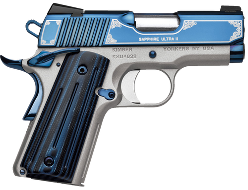 Kimber Ultra II 9mm Luger Pistol 3" Barrel 8+1 Round Sapphire Blue PVD Slide Satin Silver Frame G10 Grip