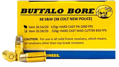 Buffalo Bore 38 S&W Ammo 125 Grain Hard Cast Lead Flat Nose Box of 20