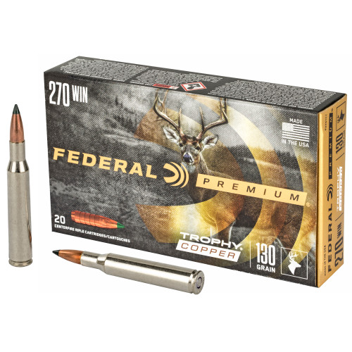 Federal Premium 270 Winchester Ammo 130 Grain Federal Trophy Copper Polymer Tip Lead Free Box of 20 - Image 1
