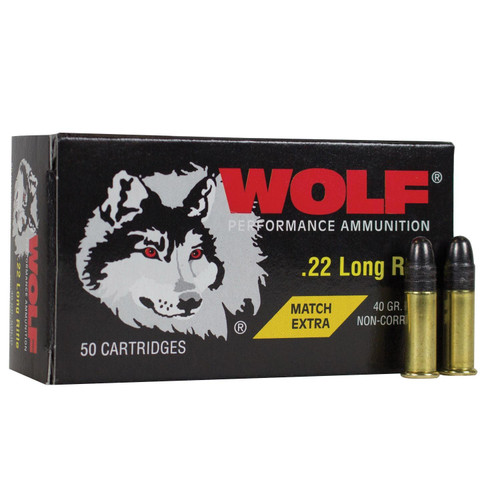 Wolf Match Extra .22 LR Ammo 40 Grain Round Nose Box of 50 Wolf Match Extra .22 LR Ammo 40 Grain Round Nose Box of 50