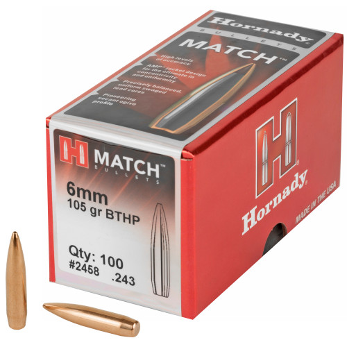 Hornady Match Bullets 6mm .243" 105gr BTHP 100/Box - Image 1