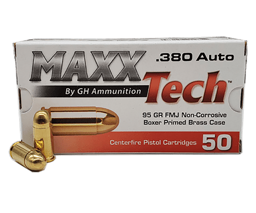 MaxxTech PTGB380B 380 ACP Ammo 95 Grain Full Metal Jacket 50 Rounds