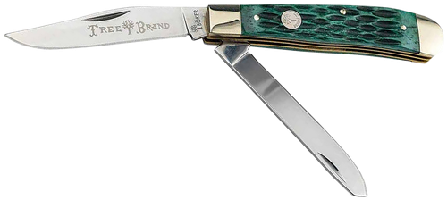 Boker Knives Traditional Series 2.0 Trapper Pocket Knife 3.25" Clip and Spey Point D2 Satin Blade Jigged Bone Handle Green