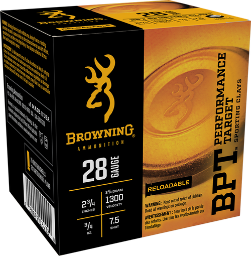 Browning BPT Performance Target Sporting Clay 28 Gauge Ammo 2.75" 3/4 oz 7.5 Shot Box of 25