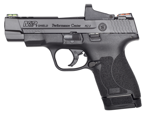 Smith & Wesson M&P Performance Center Shield M2.0 9mm Luger Pistol 4" Ported Barrel 7+1/8+1 Round Black Polymer Frame Armornite Stainless Steel Slide Red Dot Sight
