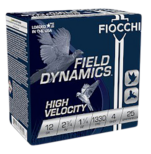 Fiocchi High Velocity 12 Gauge Ammo 2-3/4" #4 Lead Shot 1-1/4 oz Box of 25