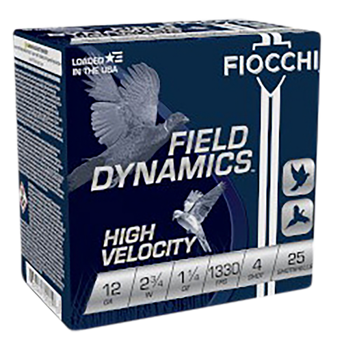 Fiocchi High Velocity 12 Gauge Ammo 2-3/4" #4 Lead Shot 1-1/4 oz Box of 25