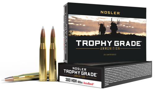 Nosler Trophy Grade 300 H&H Magnum Ammo 180 Grain Nosler AccuBond Bonded Polymer Tip Box of 20