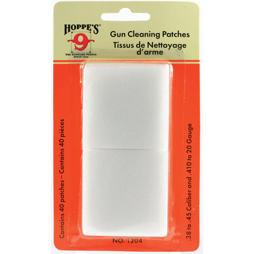 Hoppe's Gun Cleaning Patches .38 to .45 Caliber & .410 to 20 Gauge Cotton 40PK