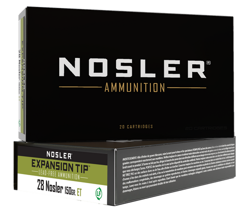 Nosler E-Tip 28 Nosler Ammo 150 Grain Nosler Expansion Tip (E-Tip) Polymer Tip Lead Free Box of 20