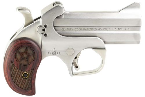 Bond Arms Century 2000 45 Colt (Long Colt) Over Under Pistol 3.5" Barrel 2 Round Rosewood Grip Polished Steel Frame