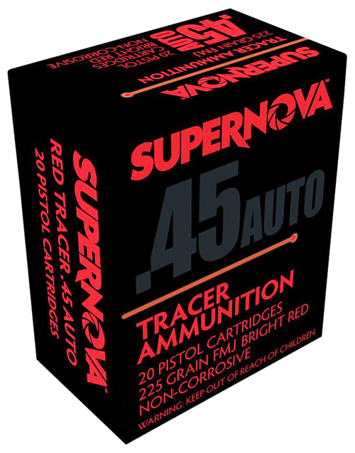 Supernova PMSN45ACR 45 ACP Ammo 225 Grain Full Metal Jacket Red Tracer Box of 20
