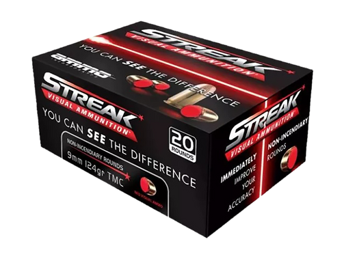 Ammo Inc Streak Visual 9mm Luger Ammo 124 Grain Red Total Metal Jacket Box of 20