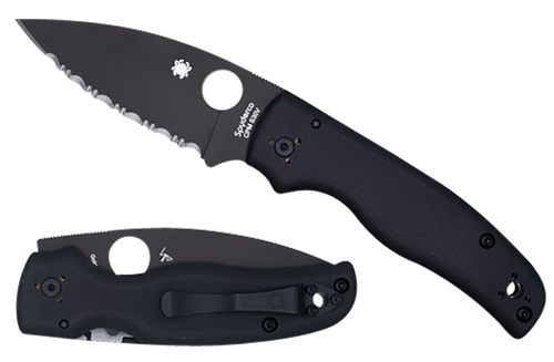 Spyderco Shaman Pocket Knife 3.58" Serrated Black DLC CPM S30V Blade G10 Handle