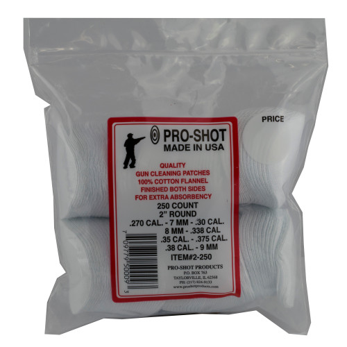 Pro-Shot Gun Cleaning Patches 270 to 38 Caliber Round Cotton 250PK