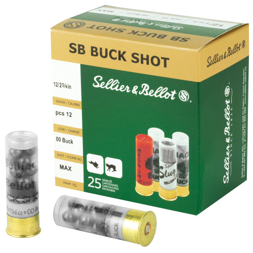 Sellier & Bellot Shotshells 12 Gauge 2-3/4" #00 Buckshot 25 Rounds - Image 1