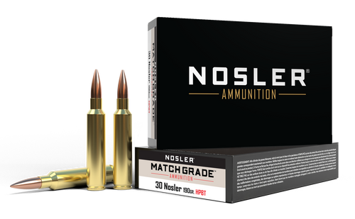 Nosler Match Grade 30 Nosler Ammo 190 Grain Nosler Custom Competition Jacketed Hollow Point Box of 20