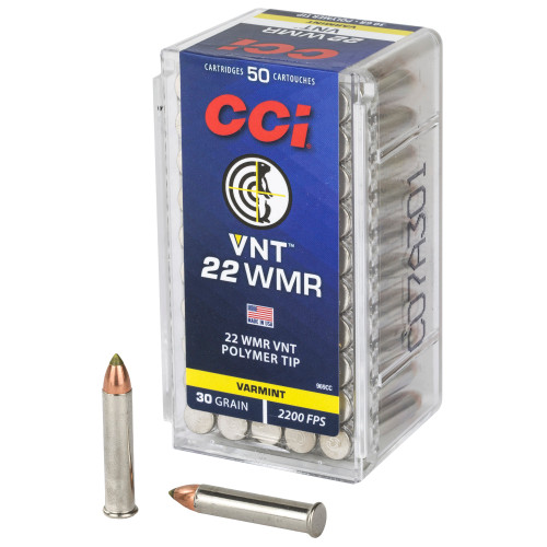 CCI Varmint 22 Winchester Magnum Rimfire (WMR) Ammo 30 Grain Polymer Tip Box of 50 - Image 1