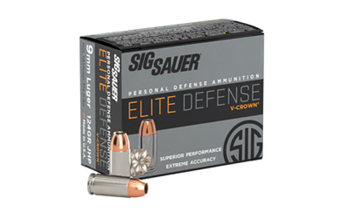 Sig Sauer Elite Performance 9mm Luger Ammo 124 Grain Sig V-Crown Jacketed Hollow Point Box of 20