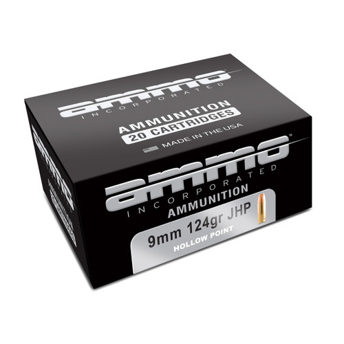 Ammo Inc. 9mm Luger Ammo 124 Grain Jacketed Hollow Point Box of 20