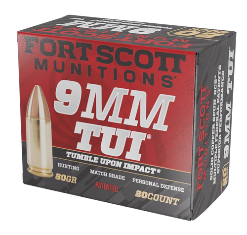 Fort Scott Munitions 9mm Luger 80 Grain Solid Copper Spun TUI Ammo Box of 20 (Lead-Free, 20 Rounds)