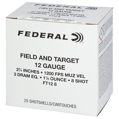 Federal 12 Gauge 2-3/4" 1-1/8oz #8 Shot 25/Box