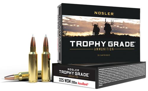 Nosler Trophy Grade 325 Winchester Short Magnum (WSM) Ammo 200 Grain Nosler AccuBond Bonded Polymer Tip Box of 20