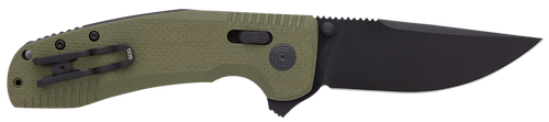 Sog Sog-Tac XR Pocket Knife 3.39" Clip Point Black TiNi Cryo D2 Steel Blade OD Green G10 Handle