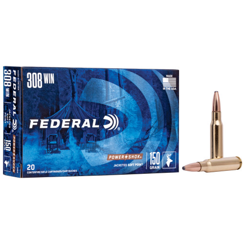 Federal Power-Shok 308 Winchester Ammo 150 Grain Jacketed Soft Point Box of 20