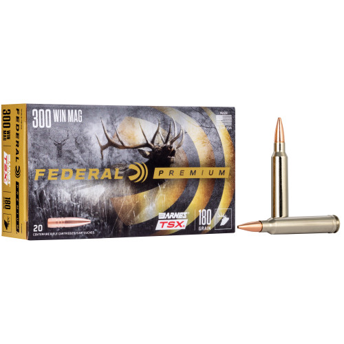 Federal Premium 300 Winchester Magnum Ammo 180 Grain Barnes Triple-Shock X Solid Hollow Point Lead Free Box of 20