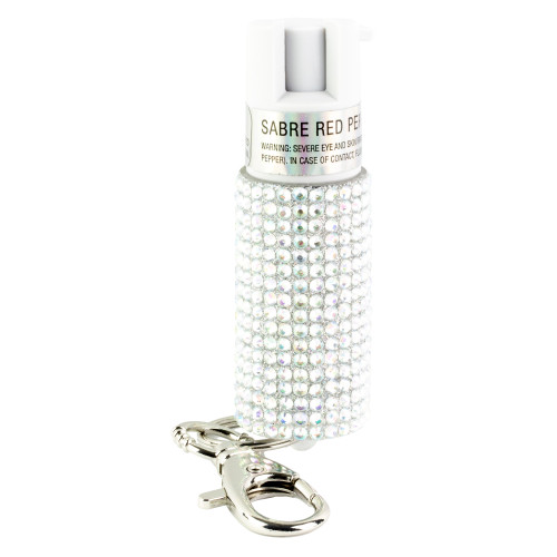 Sabre Jeweled Pepper Spray with Snap Clip Silver - Image 1