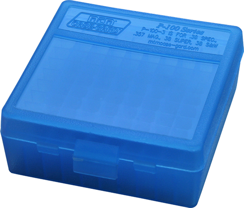 MTM Case-Gard P100324 Ammo Box Flip-Top Multi-Caliber Handgun 100-Round Clear Blue Polypropylene