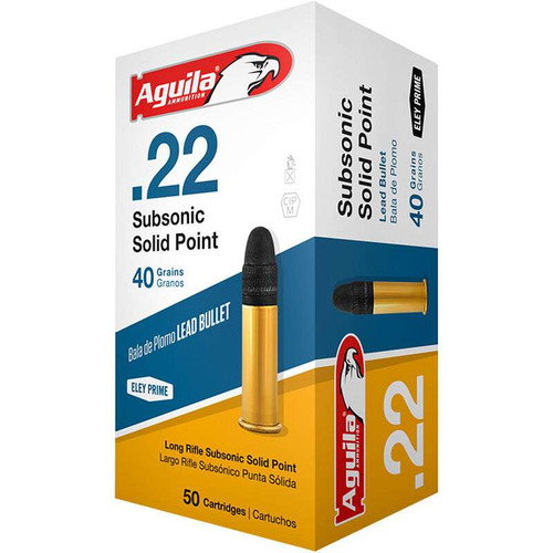 Aguila 22LR Subsonic Ammo 40 Grain Lead Solid Point Box of 50