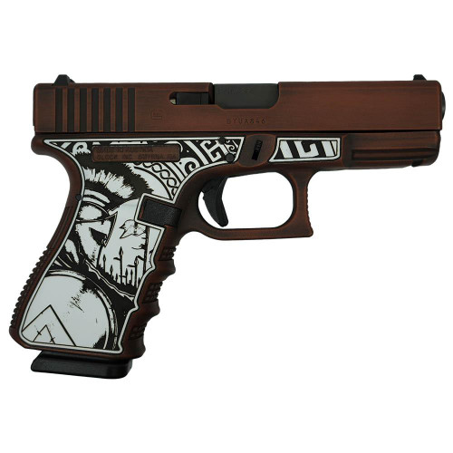 Glock 19 Gen 3 Custom "Spartan Engraved Frame Distressed Bronze" Handgun 9mm Luger 15rd Magazines (2) 4" Barrel Austria