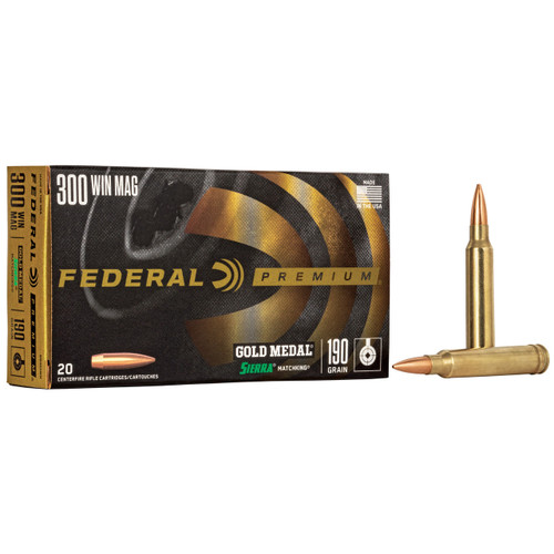 Federal Gold Medal 300 Win Mag Ammo 190 Grain Sierra MatchKing Boat-Tail Hollow Point Box of 200