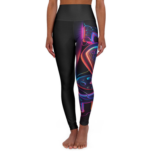 Neon Love Black High Waisted Yoga Leggings (AOP)