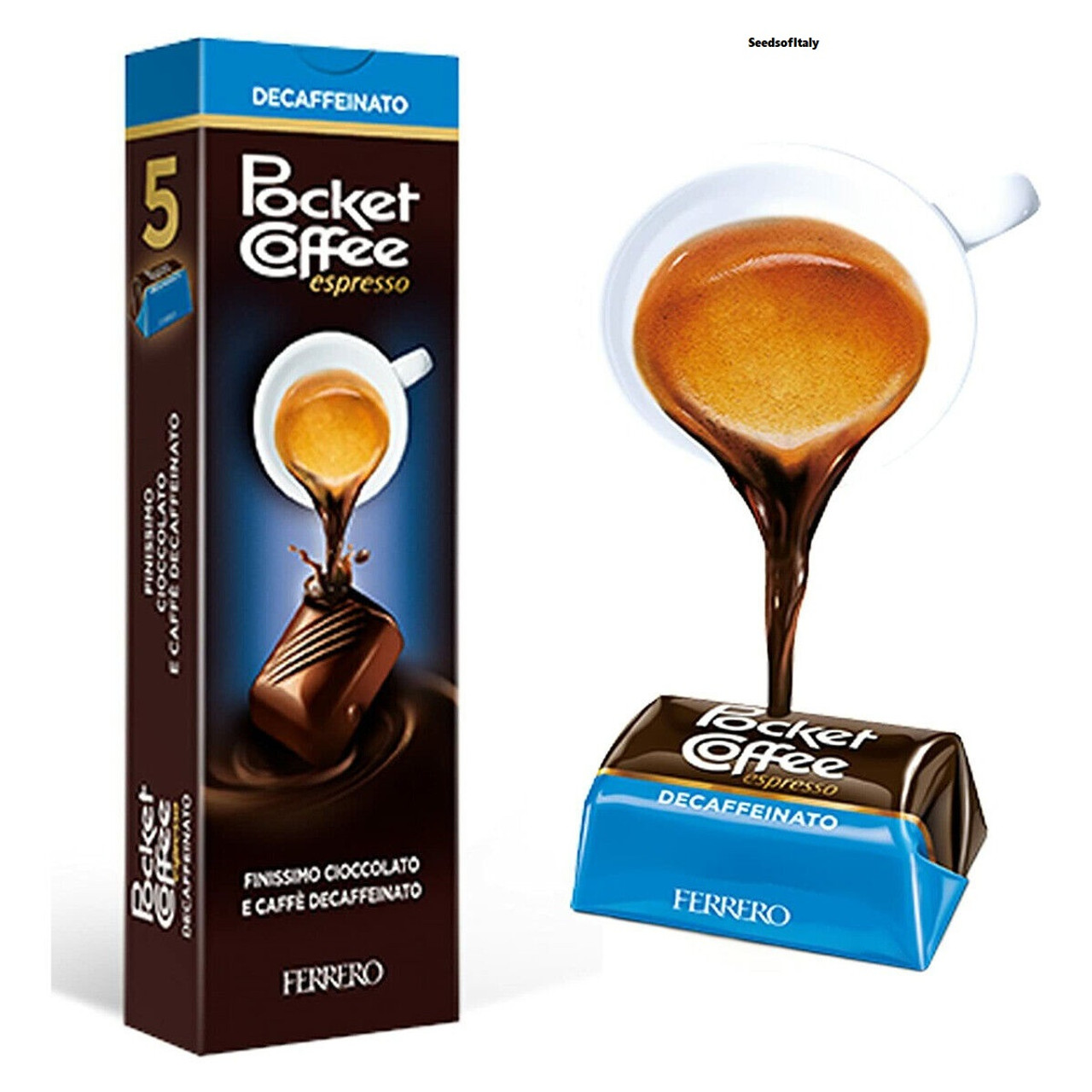 Ferrero Pocket Coffee Decaffeinato 5 pezzi Chocolat fourré au café liq –  Italian Gourmet FR