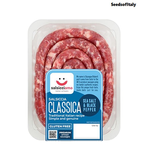 Salsicciamo 400g Luganica Spiral Sausage with Sea Salt & Black Pepper "GLUTEN FREE"