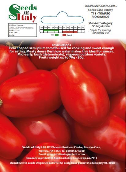 Seeds Of Italy Tomato Rio Grande Toboga (A) Solanum Lycopersicum L.