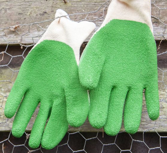 Gardening Gloves Organic Cotton, Fairly Traded Natural Rubber ( size Small)