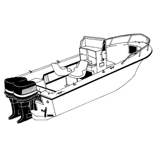 Cover Fits V-hull Center Console Fishing Boats with High Bow Rails and Twin Engines Cover Fits V-hull Center Console Fishing Boats with High Bow Rails and Twin Engines