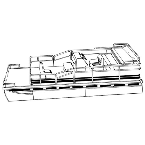 Cover Fits Pontoon with Bimini Top and Rails that Partially Enclose Deck Leaving 1'-3' of Open Deck Forward of Front Gate Cover Fits Pontoon with Bimini Top and Rails that Partially Enclose Deck Leaving 1'-3' of Open Deck Forward of Front Gate
