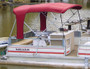 Carver pontoon boat buggy style bimini top in use