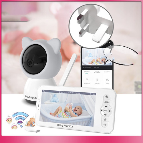 format: B5 British Standard, Color: Grey - 5-inch HD Baby Monitor Wireless
