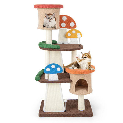 4-In-1 Cat Tree with 2 Condos and Platforms for Indoors-Multicolor - Color: Multicolor