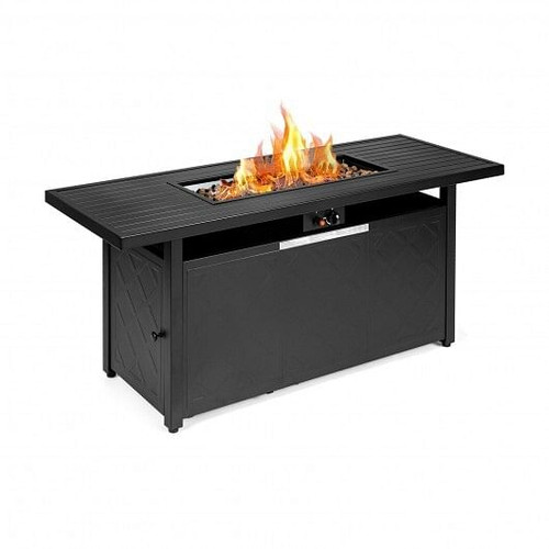 57 Inch 50 000 BTU Rectangular Propane Outdoor Fire Pit Table-Black - Color: Black