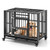 Foldable Heavy-Duty Metal Dog Cage Chew-proof Dog Crate with Lockable Universal Wheels - Color: Bla