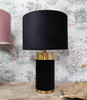 Black Velvet Column Table Lamp with Brass Detailing and Black Velvet Lamp shade